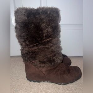 DailyShoes Brown Suede Muslim Boots Faux Fur / women’s Size 12